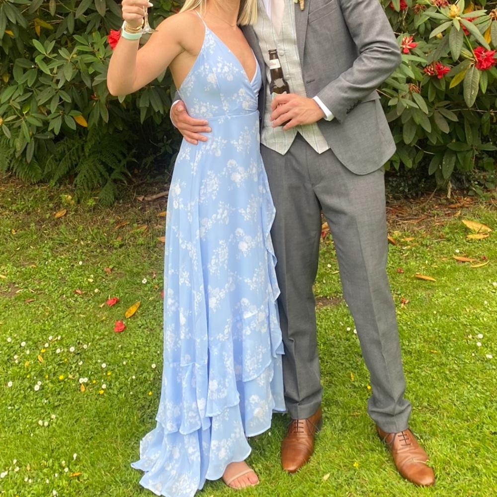 Lulu's Light Blue Floral Formal Maxi Dress